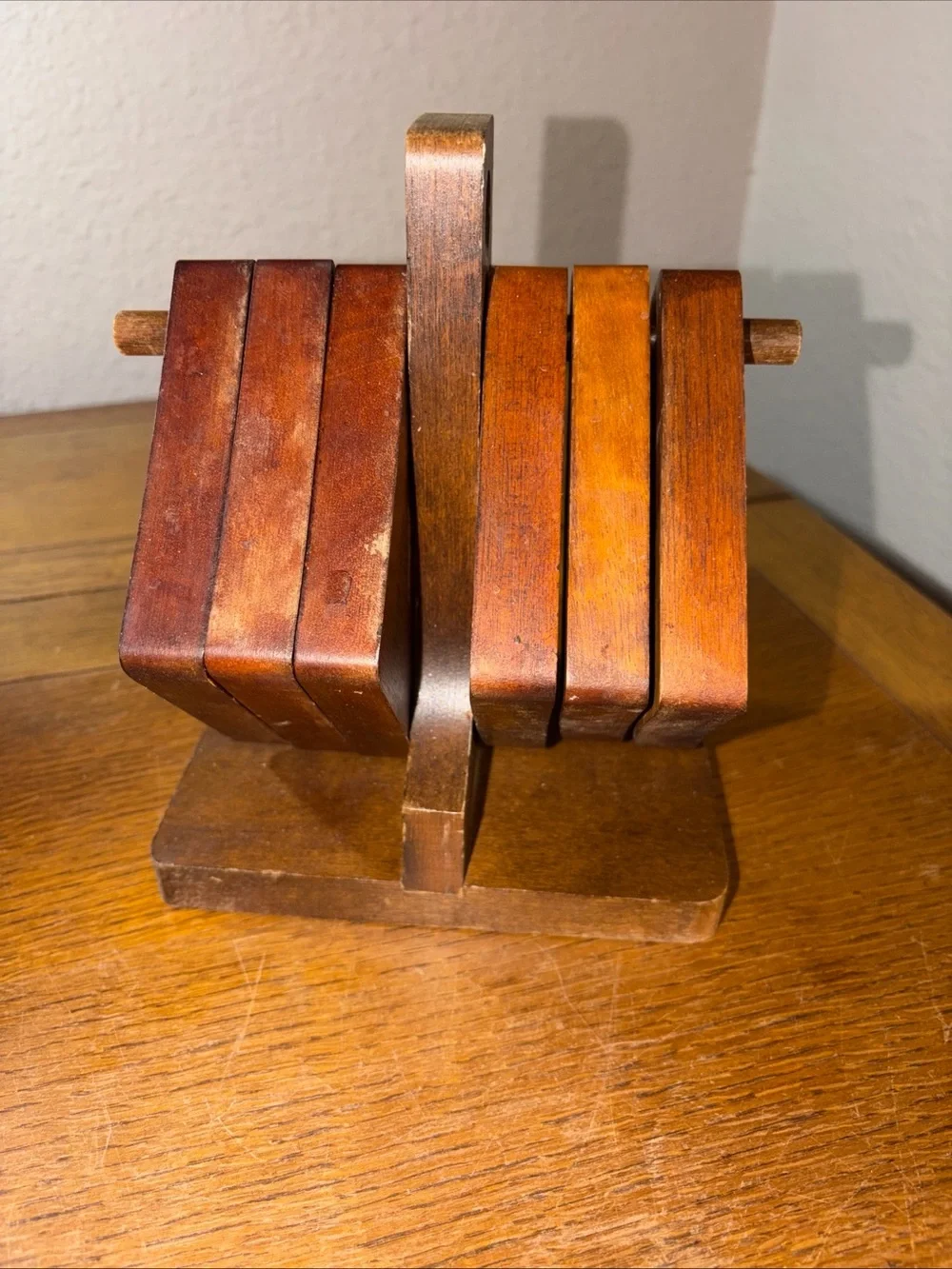 Handcrafted Wooden Coaster Set with Stand - Warm Brown